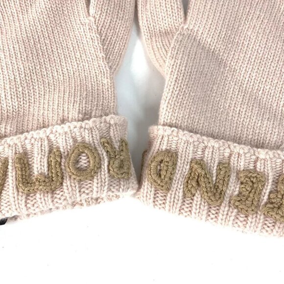 FENDI FXY574 logo Glove gloves wool Light pink/Beige Unused - Picture 6 of 8